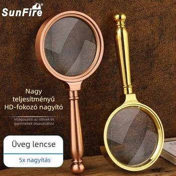 Antik fém kézi nagyító 5x-os nagyítással idős olvasáshoz, GB80