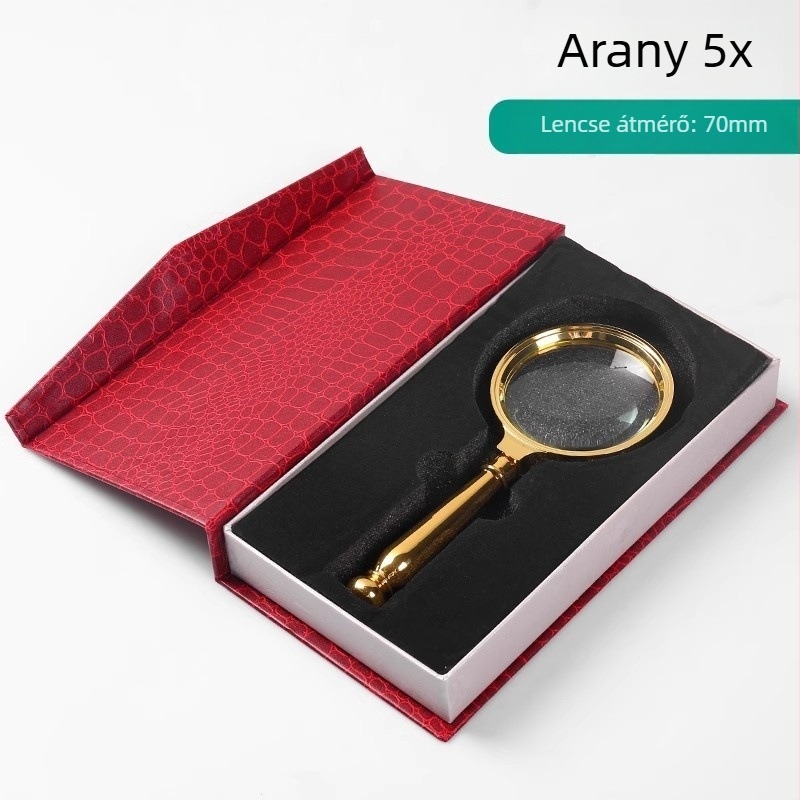 Antik fém kézi nagyító 5x-os nagyítással idős olvasáshoz, GB80