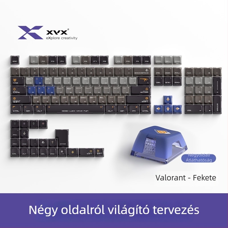 XVX Fearless Contract – Aurora téma keycap készlet, PBT+PC, 125 billentyű, RGB háttérvilágítás, két színű szublimáció, MX-stílusú kapcsolókkal kompatibilis