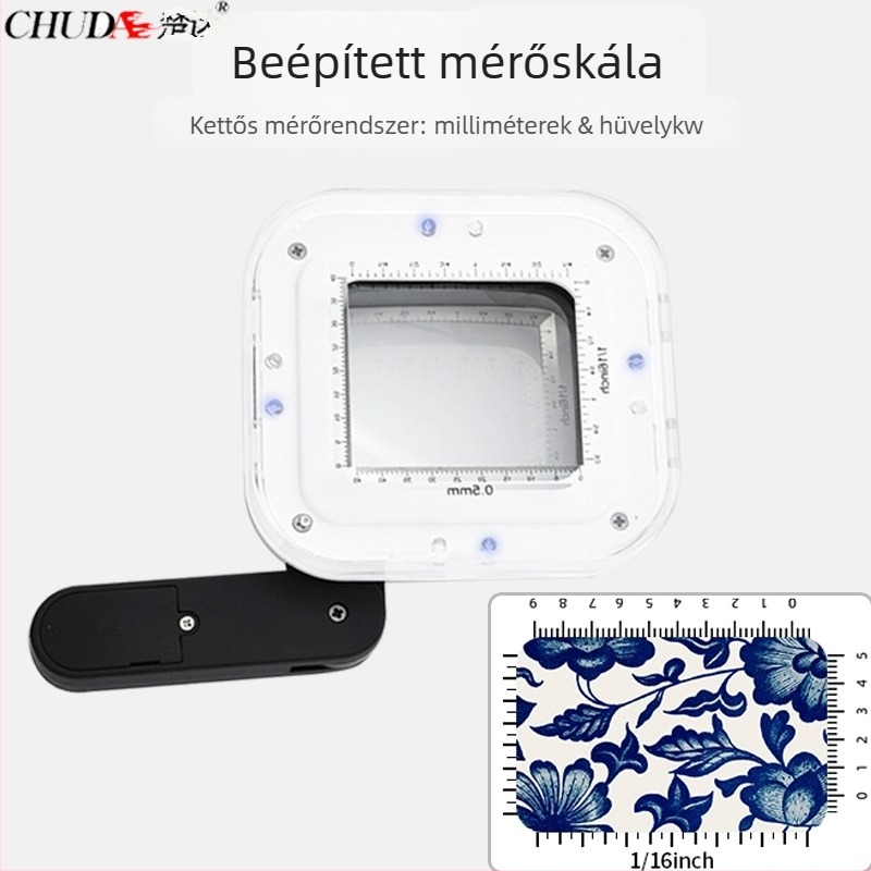 Kézben tartható LED nagyító skálával bankjegy-ellenőrzéséhez, márka Chuda, modell 8016, 3x nagyítás