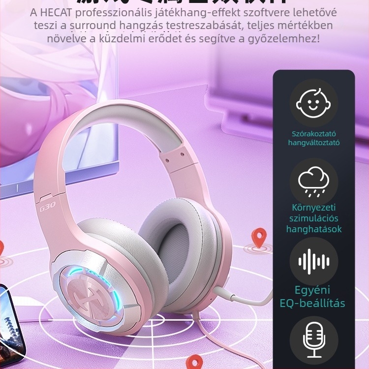 Edifier G30II kábeles Cat-Ear gaming fejhallgató USB csatlakozóval