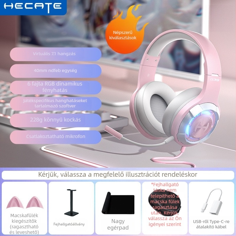 Edifier G30II kábeles Cat-Ear gaming fejhallgató USB csatlakozóval