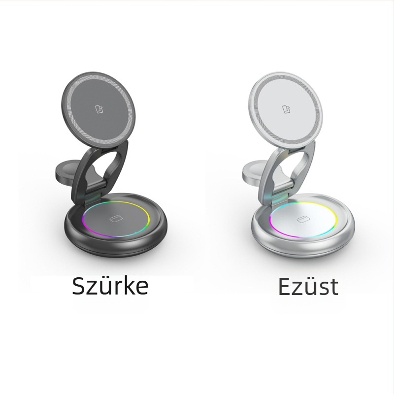 Fém rotációs vezeték nélküli töltő iPhone 17-hez — mágneses tartó, 3-in-1, PD gyors töltés, kimenet 15W+3W+2.5W (összteljesítmény 20W)