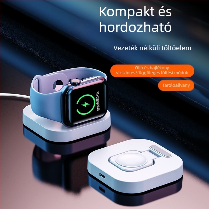 Apple Watch Series 3–6 és SE számára készülő összecsukható mágneses vezeték nélküli töltő, 5W kimenet, QC3.0