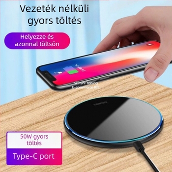 Vezeték nélküli töltő 50W iPhone 8–16, Huawei Mate50/40 Pro, Xiaomi és OPPO számára, AFC protokoll