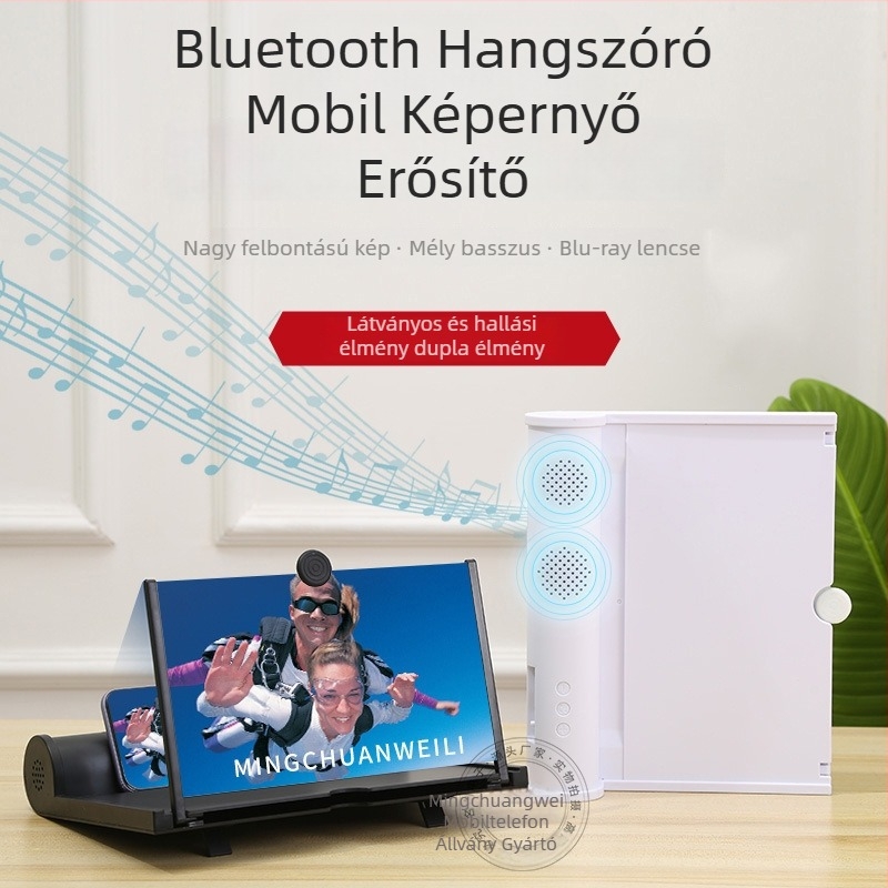 Lazy stand Bluetooth hangszóróval és telefonos képernyő nagyítóval, ABS + Fresnel lencse, testreszabható
