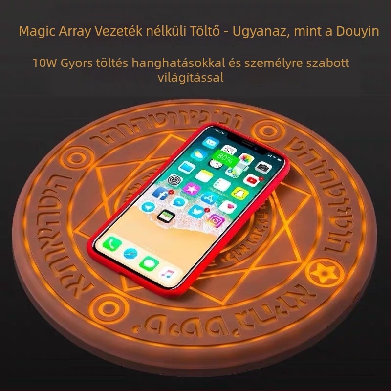 10W Vezeték nélküli töltő – Magic Circle korong, gyors töltés hanghatással, bemenet 9V, kimenet 1A