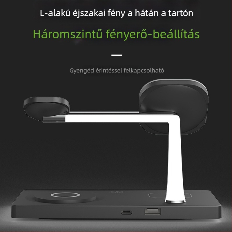 7–in–1 asztali vezeték nélküli töltő dokk ébresztőóra számára éjszakai fény mellett, mágneses Qi töltő, gyorstöltés 15W/35W
