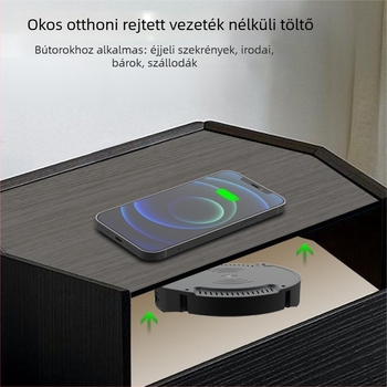 Vezeték nélküli töltő 10W az asztal alatti telepítéshez — kimenet 1.5A, DC protokoll, CE/FCC/ROHS tanúsítvány