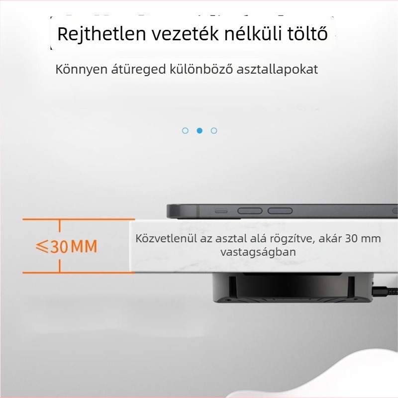Vezeték nélküli töltő 10W az asztal alatti telepítéshez — kimenet 1.5A, DC protokoll, CE/FCC/ROHS tanúsítvány