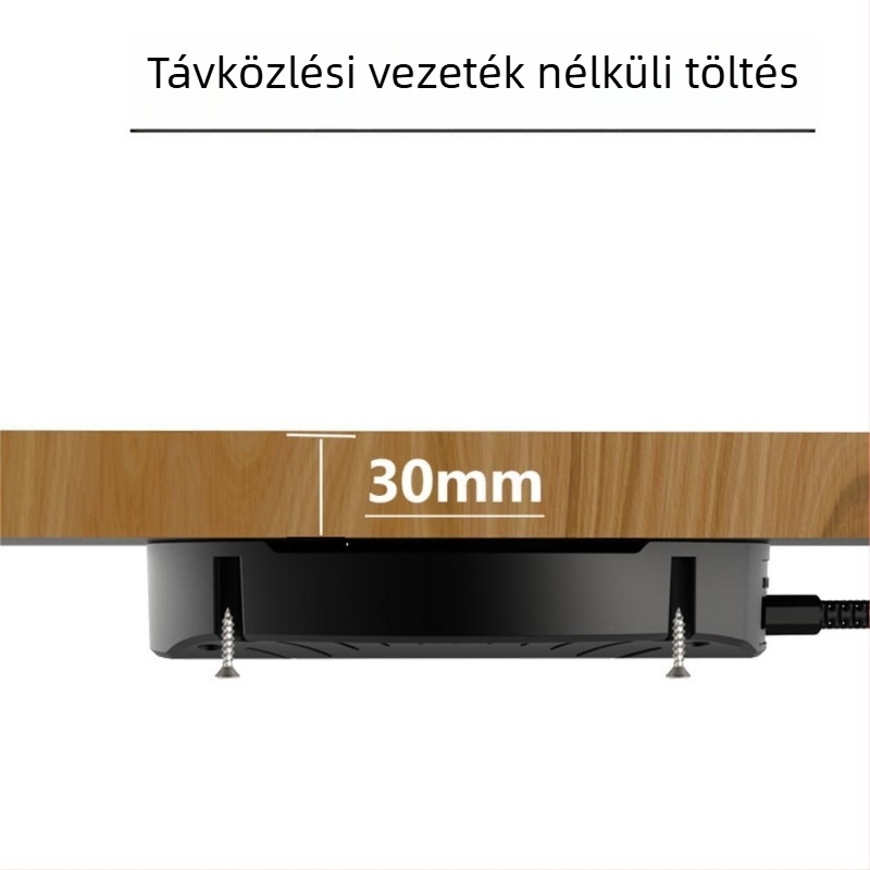 Vezeték nélküli töltő 10W az asztal alatti telepítéshez — kimenet 1.5A, DC protokoll, CE/FCC/ROHS tanúsítvány