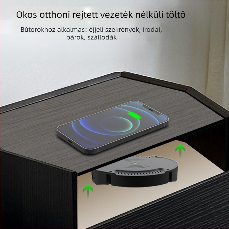Vezeték nélküli töltő 10W az asztal alatti telepítéshez — kimenet 1.5A, DC protokoll, CE/FCC/ROHS tanúsítvány