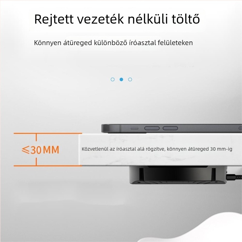 Vezeték nélküli töltő 10W az asztal alatti telepítéshez — kimenet 1.5A, DC protokoll, CE/FCC/ROHS tanúsítvány