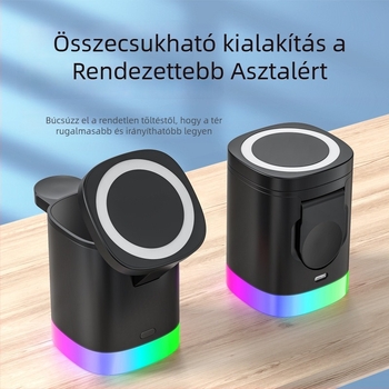 Három az egyben összecsukható mágneses vezeték nélküli töltő asztali használatra MagSafe, max. 15W, USB-C
