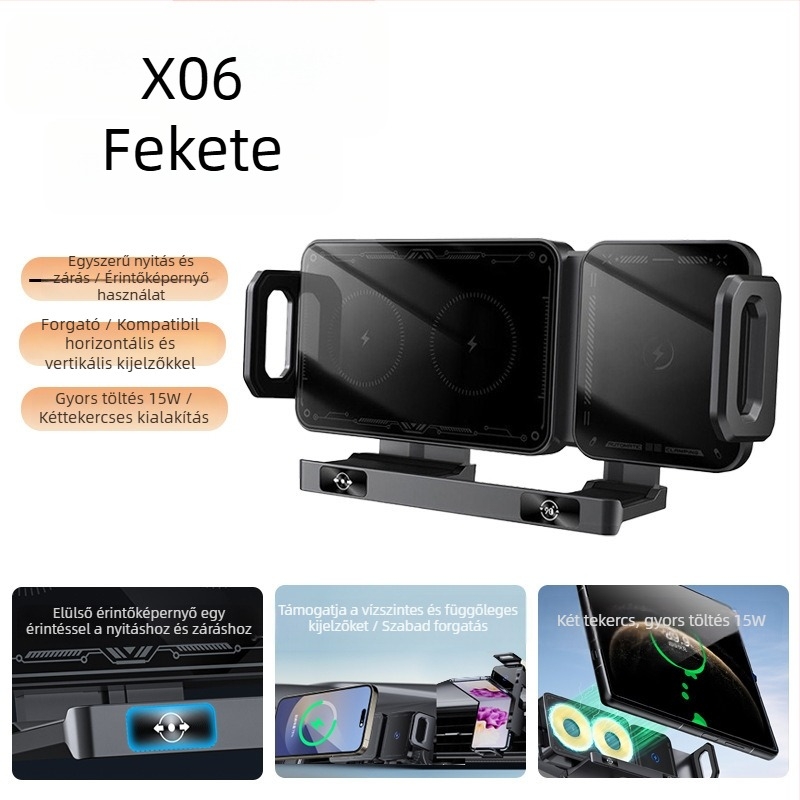 360°-os forgatható autós vezeték nélküli töltő, PD 15W, mágneses töltés, univerzális