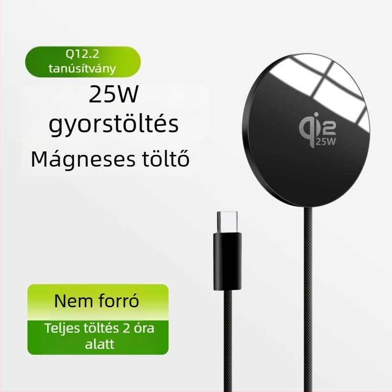 Ultra vékony 25W-os vezeték nélküli töltő alumíniumötvözetből, Qi 2.2, gyors töltés magnetikus kábelrel, hordozható