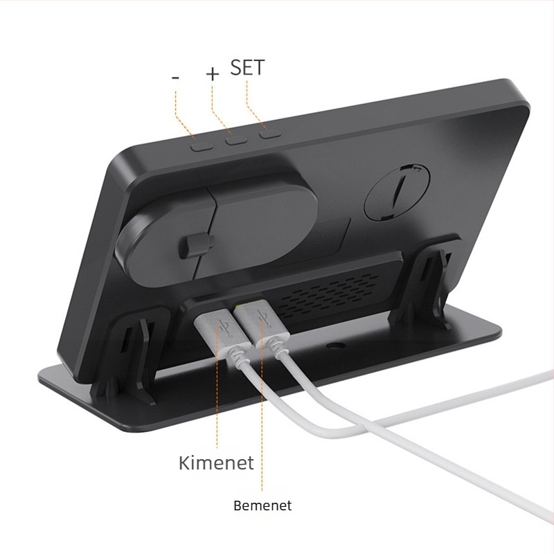 4 az 1-ben vezeték nélküli töltő LED-digitális ébresztőórával és tükörrel iPhone 16/17, Apple Watch és fülhallgatók számára — 15W, QC4.0, mágneses töltés