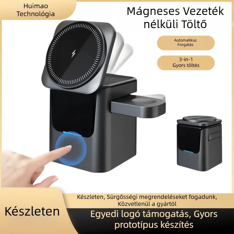 Vezeték nélküli telefontöltő asztali tartóval, mágneses töltés, forgatható, 15W gyors töltés
