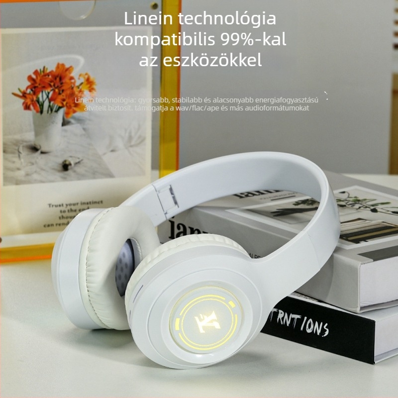 M9 Bluetooth over-ear gaming fejhallgató mikrofonnal, vezeték nélküli, Bluetooth 5.2, üzemidő 4-8 óra, impedancia 360 Ω, érzékenység 108 dB