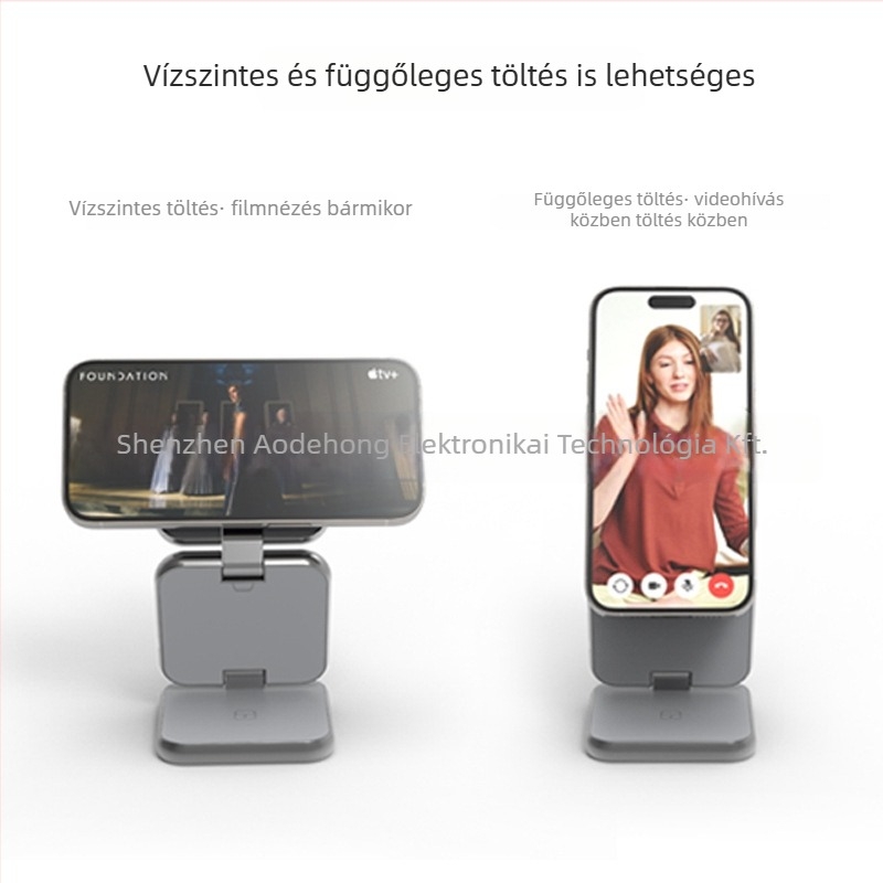 Fém 3-in-1 vezeték nélküli töltő telefonhoz és Apple Watch-hoz mágneses hajlított dokkal, 15W, Qi QC3.0