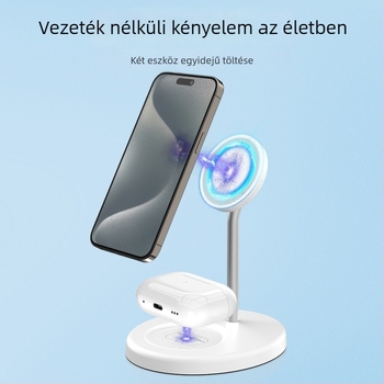 2 az 1-ben mágneses állvány és 15W vezeték nélküli töltő, PD gyorstöltés, kompatibilis az iPhone 15 sorozatával