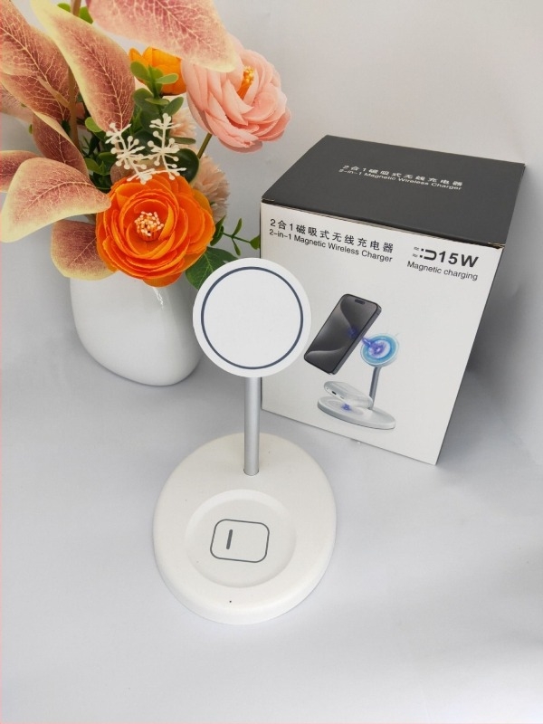 2 az 1-ben mágneses állvány és 15W vezeték nélküli töltő, PD gyorstöltés, kompatibilis az iPhone 15 sorozatával