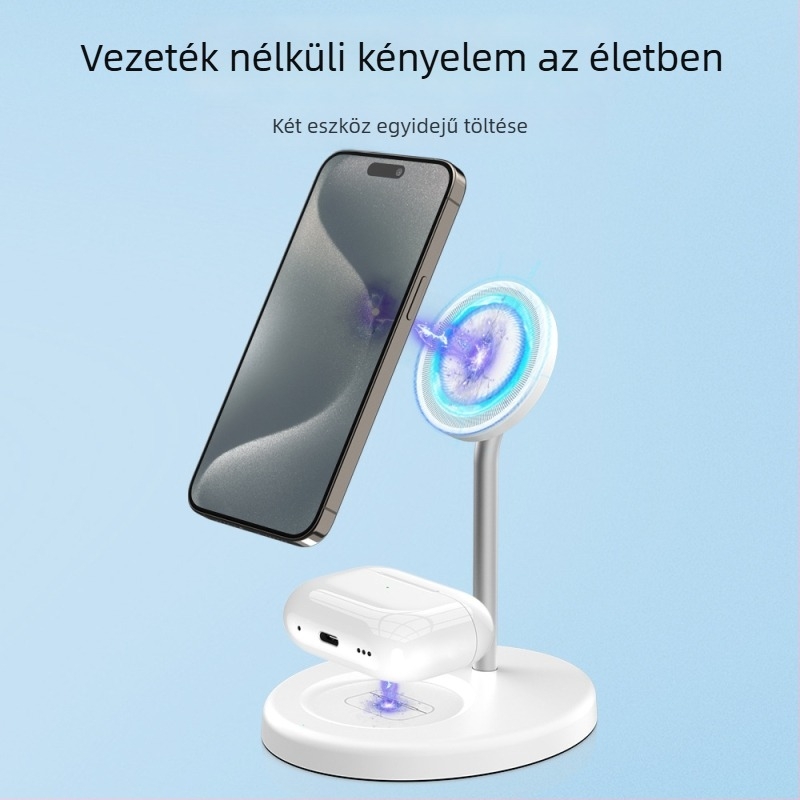 2 az 1-ben mágneses állvány és 15W vezeték nélküli töltő, PD gyorstöltés, kompatibilis az iPhone 15 sorozatával