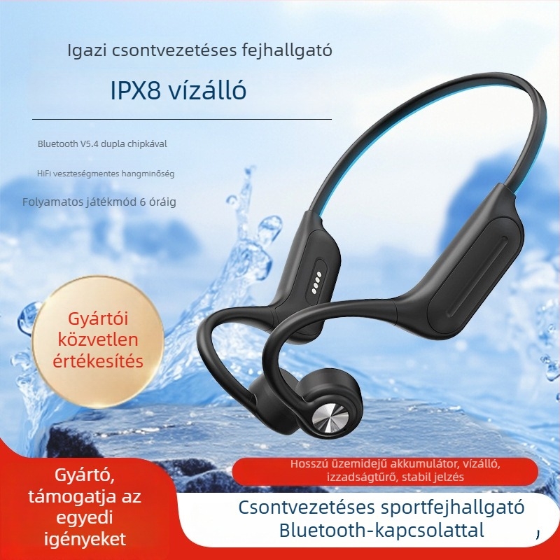 Csontvezetéses Bluetooth fülhallgató, 32GB beépített memória, IPX8 vízálló, 8+ órás üzemidő, Bluetooth 5.4
