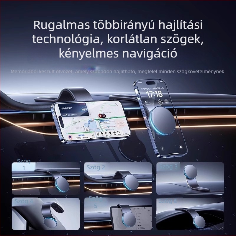 Autóba szerelhető vezeték nélküli töltő Qi2-vel, erős mágneses rögzítés, összecsukható telefon-tartó, 15W QC3.0