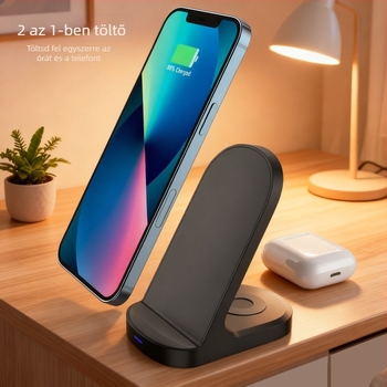 Vezeték nélküli töltő 15W gyors töltéssel, egyszerre tölti a hallgatókat és a telefonokat, 2A kimenet, QC 3.0