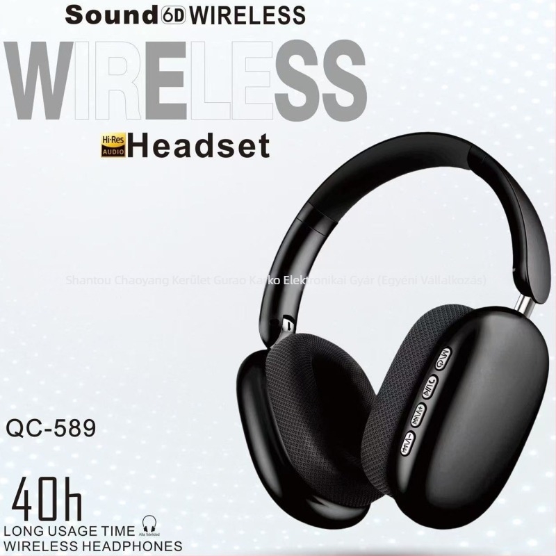 QC-589 Vezeték nélküli over-ear fejhallgató Bluetooth 5.3 (10 m hatótávolság, PC+ABS, 0–4 óra üzemidő)