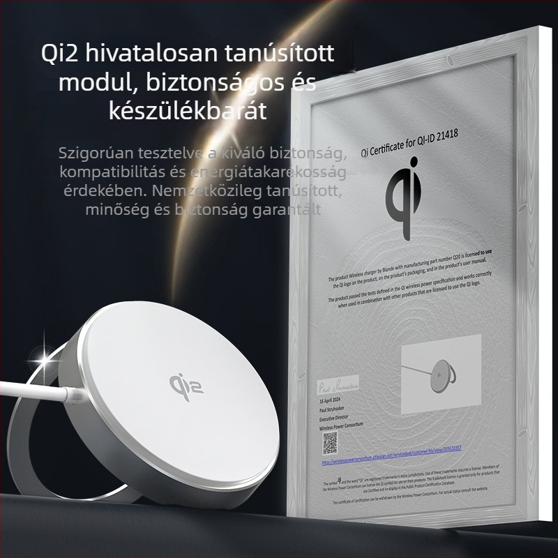 Qi2 vezeték nélküli töltő állvánnyal – 15W mágneses gyors töltés, alumínium ötvözet, QC3.0, Q20-hoz