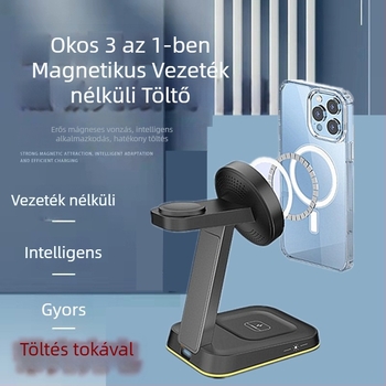 Apple mágneses vezeték nélküli töltő éjjeli fénnyel és asztali állvánnyal, QC3.0, 15W, 3A