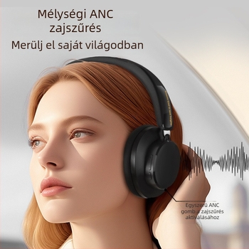 Fejre rögzített vezeték nélküli Bluetooth fejhallgató aktív zajszűréssel, erőteljes basszus, egyedi forma, Bluetooth 5.4, akkumulátor élettartama 4–8 óra