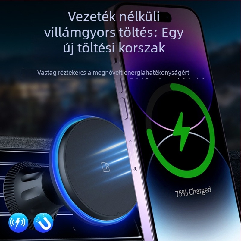 Apple iPhone-hoz mágneses autós vezeték nélküli töltő – 15W gyors töltés, QC3.0, kimenet 9V2A
