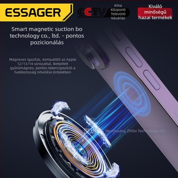 ESSAGER Kettős funkciós mágneses vezeték nélküli töltő 15W iPhone és AirPods számára, PD, 2A