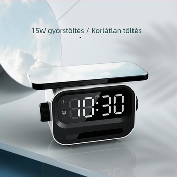 Digitális óra ébresztővel és beépített hangszóróval, vezeték nélküli töltő akár 15W, QC3.0 gyorstöltés és mágneses töltés