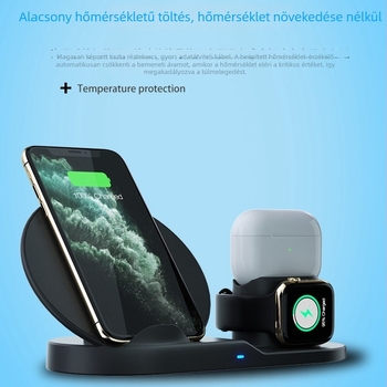3 az 1-ben vezeték nélküli töltő, 15W gyorstöltés, asztali függőleges tartó, kompatibilis Apple készülékekkel