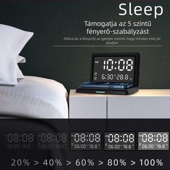 3-in-1 vezeték nélküli óra töltő ébresztővel, digitális kijelző, Qi gyors töltés 15W-ig, Apple-kompatibilis