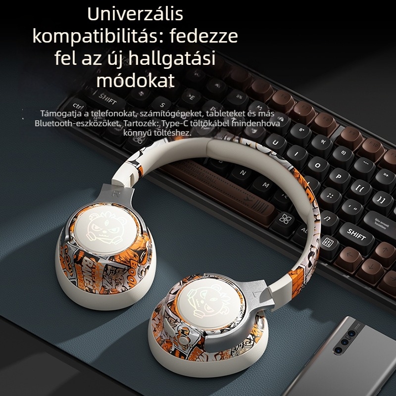 Bluetooth 5.4 játékfejhallgató, fejre rögzíthető, 10 m hatótávolság, sztereó, akkumulátor élettartama >8 óra