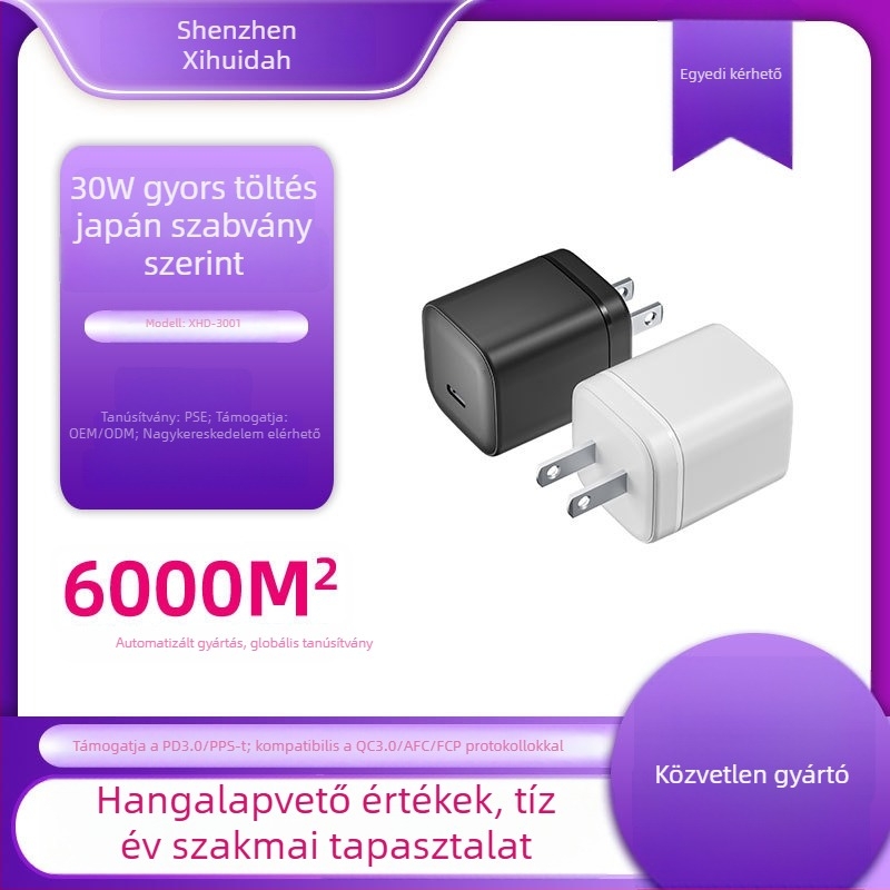 GaN PD 30W gyorstöltő iPhone 15/16/17-hez — PSE tanúsított