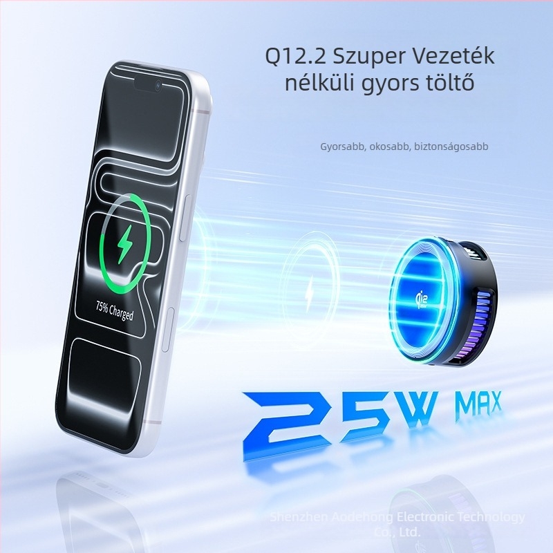 Qi 2.2 Mágneses Vezeték nélküli Töltő, 25W Kimenet, 3A, QC 3.0 Gyors Töltés, Félvezető Hűtés
