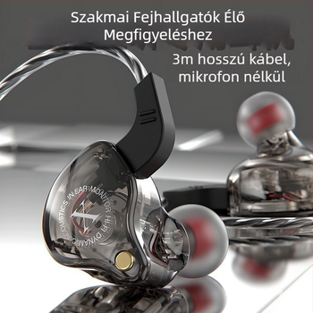 Vezetékes fülmonitorozó fejhallgató streamekhez, dedikált fülmonitor a számítógépes hangkártyával, 3,5 mm, 20–20000 Hz, 16 Ω