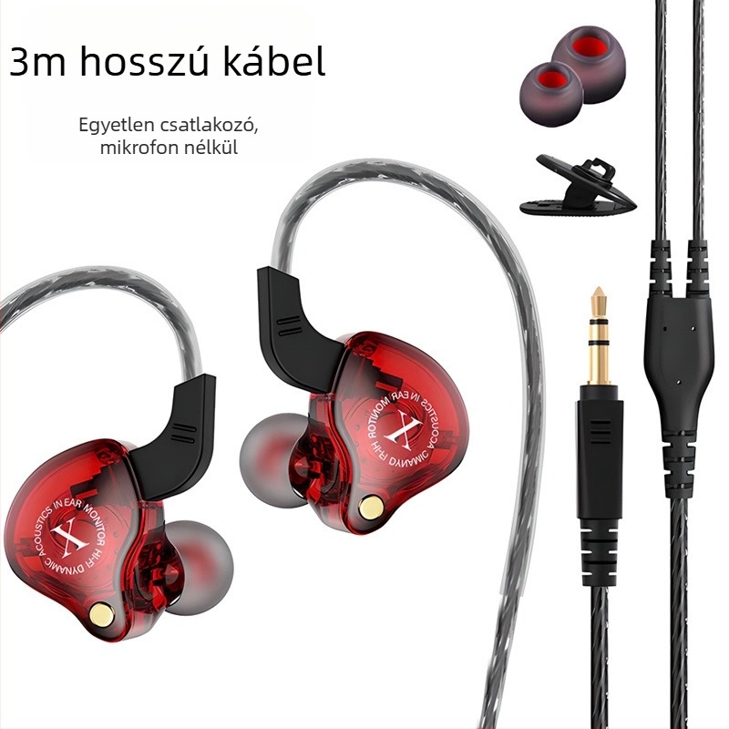 Vezetékes fülmonitorozó fejhallgató streamekhez, dedikált fülmonitor a számítógépes hangkártyával, 3,5 mm, 20–20000 Hz, 16 Ω