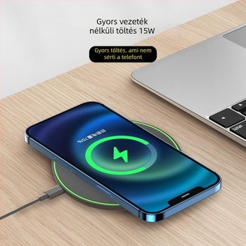 15W Qi vezeték nélküli töltő Apple eszközökhöz, ABS + alumínium ötvözet test, gyorstöltés 9V/1.2A