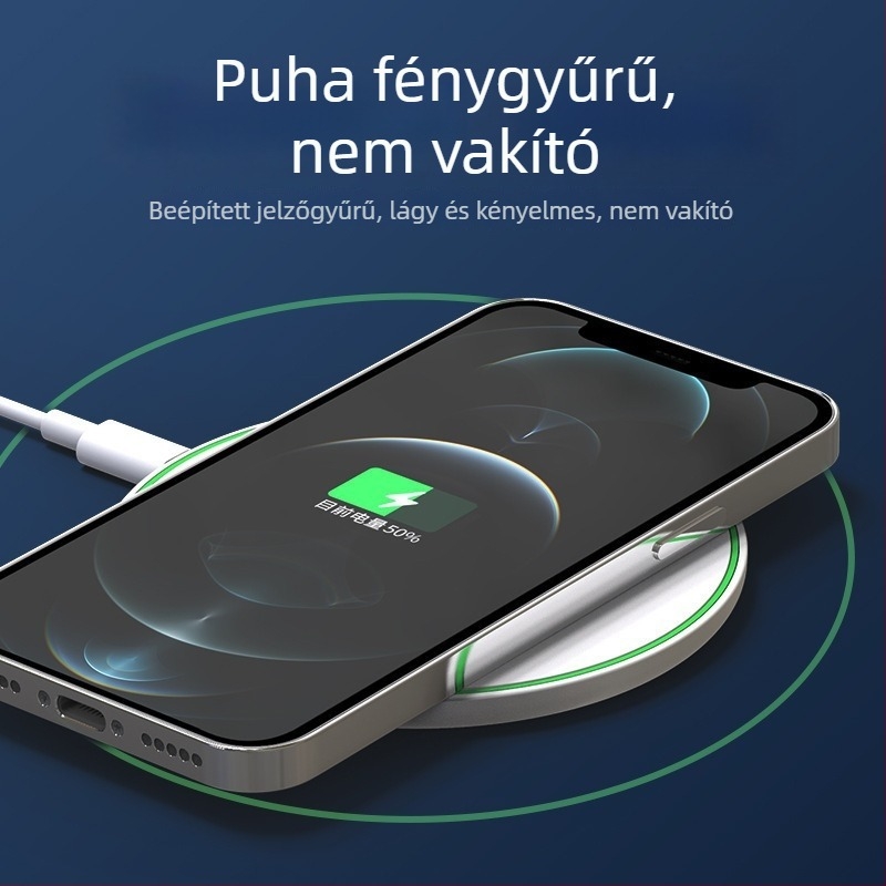 15W Qi vezeték nélküli töltő Apple eszközökhöz, ABS + alumínium ötvözet test, gyorstöltés 9V/1.2A