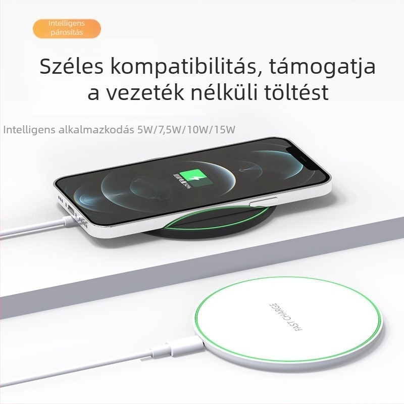 15W Qi vezeték nélküli töltő Apple eszközökhöz, ABS + alumínium ötvözet test, gyorstöltés 9V/1.2A