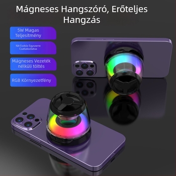 Bluetooth hangszóró vezeték nélküli és mágneses töltéssel, RGB környezeti világítással az asztalhoz, Qi 15W, CE tanúsított