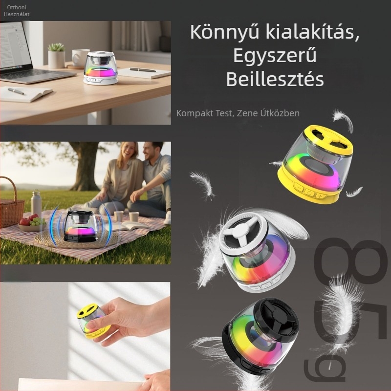 Bluetooth hangszóró vezeték nélküli és mágneses töltéssel, RGB környezeti világítással az asztalhoz, Qi 15W, CE tanúsított