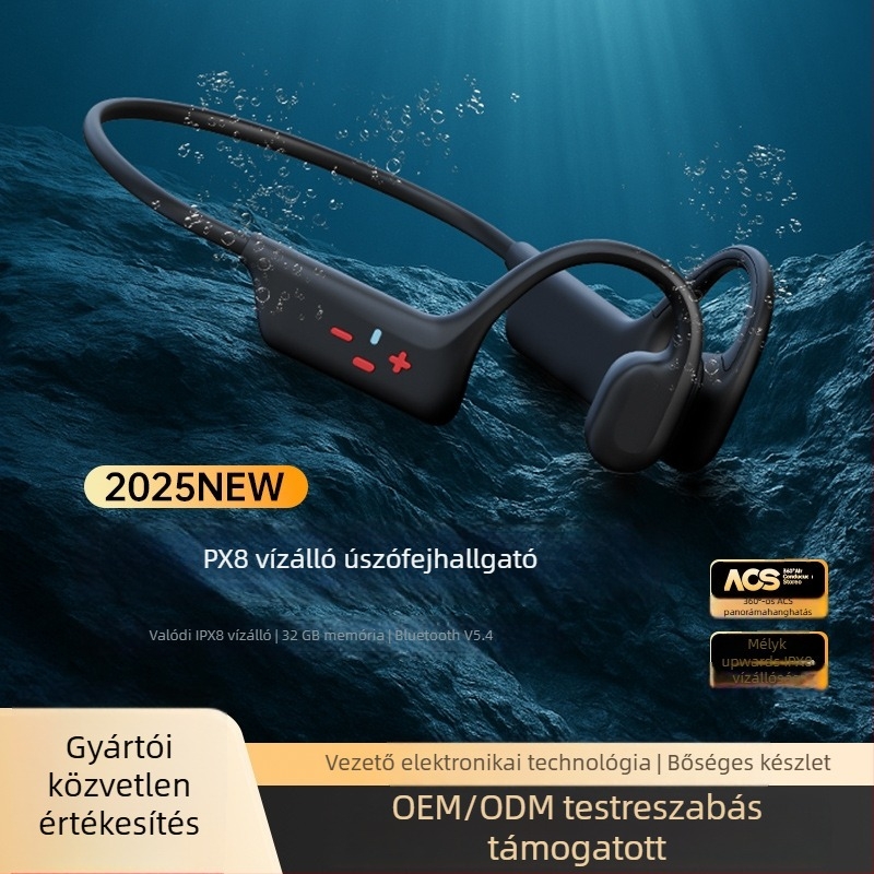 Csontvezetéses fülhallgató, fülhorgos rögzítés, sportos design, Bluetooth 5.4, IPX8, 4–8 óra üzemidő